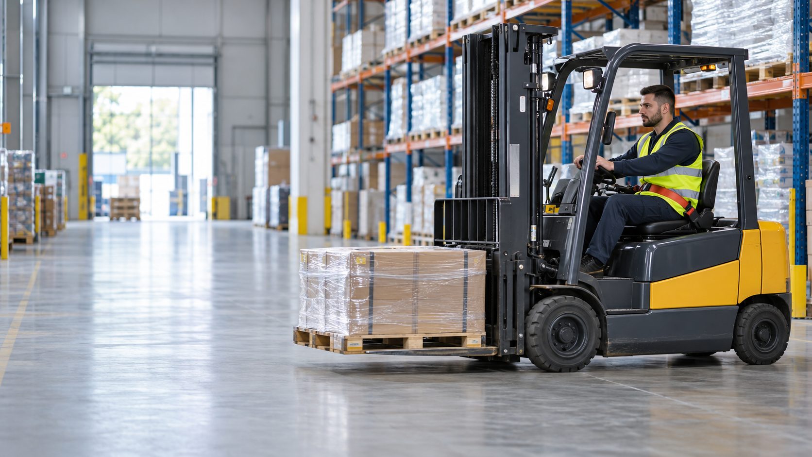 Depoda forklift ile endüstriyel yük taşıma